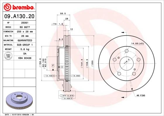 Brembo 09.A130.20 - Гальмівний диск autocars.com.ua