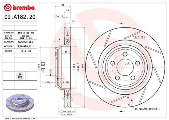 Brembo 09.A182.21 - Гальмівний диск autocars.com.ua