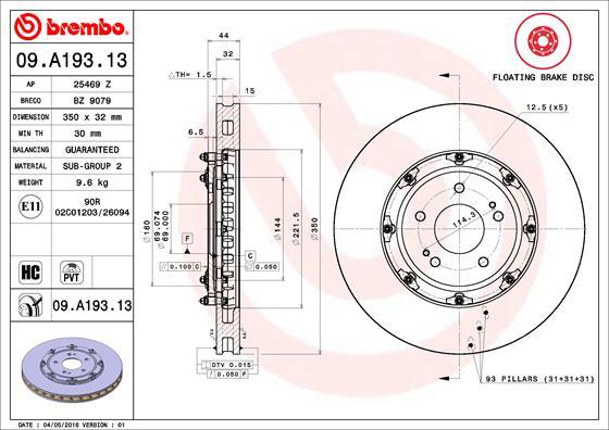 Brembo 09.A193.13 - Тормозной диск autodnr.net