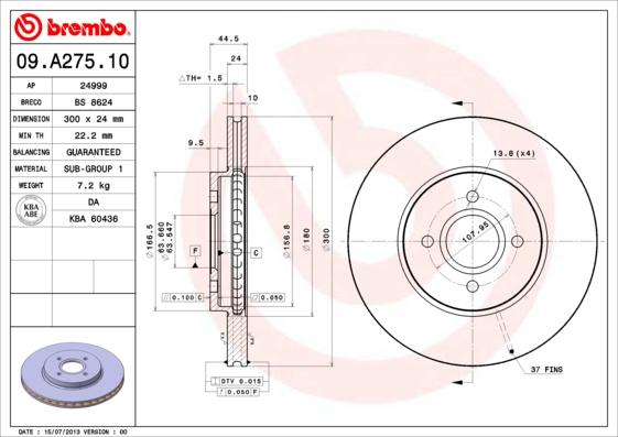 Brembo 09.A275.10 - Тормозной диск avtokuzovplus.com.ua