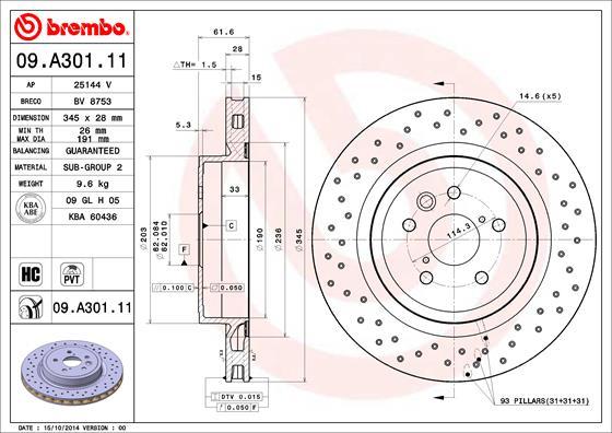 Brembo 09.A301.11 - Тормозной диск avtokuzovplus.com.ua