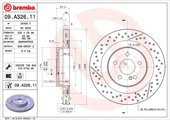 Brembo 09.A326.11 - Гальмівний диск autocars.com.ua