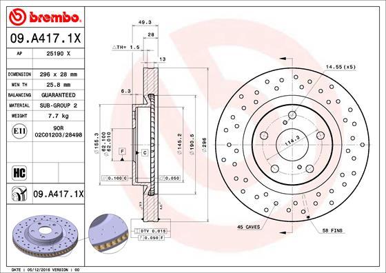 Brembo 09.A417.1X - Тормозной диск autodnr.net