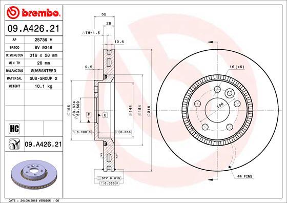 Brembo 09.A426.21 - Гальмівний диск autocars.com.ua