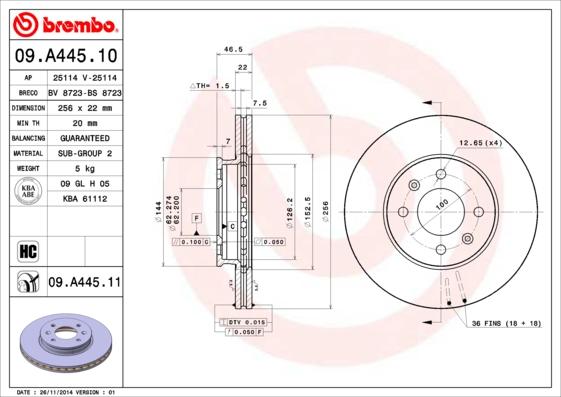Brembo 09.A445.10 - Тормозной диск autodnr.net