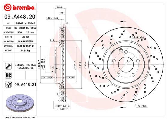 Brembo 09.A448.20 - Гальмівний диск autocars.com.ua