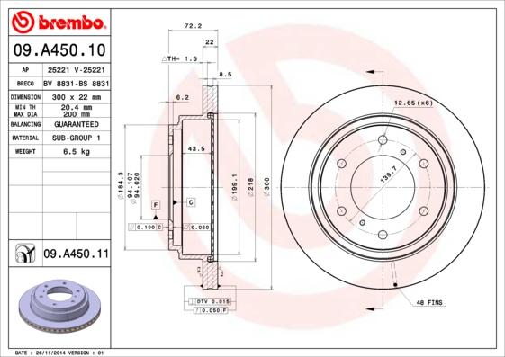 Brembo 09.A450.10 - Гальмівний диск autocars.com.ua