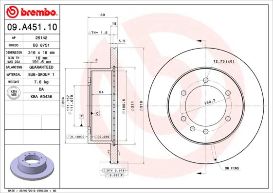 Brembo 09.A451.10 - Гальмівний диск autocars.com.ua