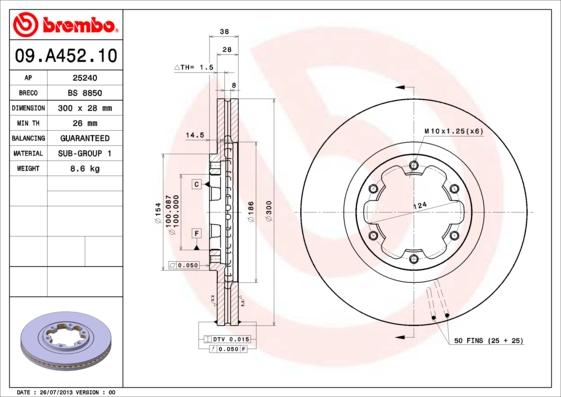 Brembo 09.A452.10 - Тормозной диск avtokuzovplus.com.ua