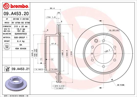 Brembo 09.A453.21 - Гальмівний диск autocars.com.ua