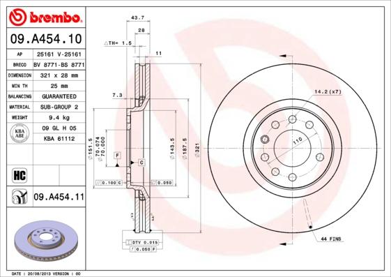 Brembo 09.A454.10 - Тормозной диск avtokuzovplus.com.ua