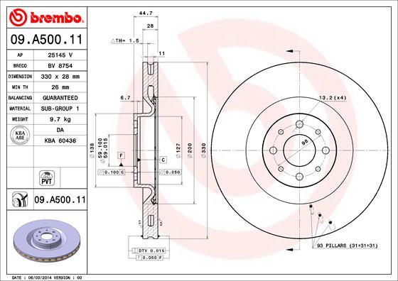 Brembo 09.A500.11 - Тормозной диск avtokuzovplus.com.ua