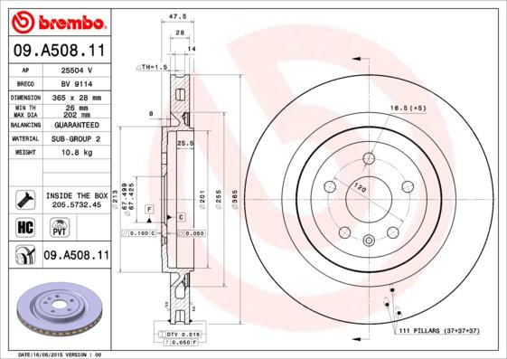 Brembo 09.A508.11 - Тормозной диск avtokuzovplus.com.ua