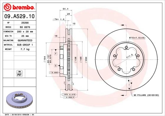 Brembo 09.A529.10 - Тормозной диск autodnr.net