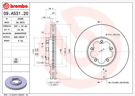 Brembo 09.A531.20 - Тормозной диск avtokuzovplus.com.ua