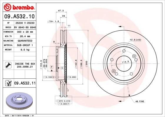 Brembo 09.A532.10 - Гальмівний диск autocars.com.ua