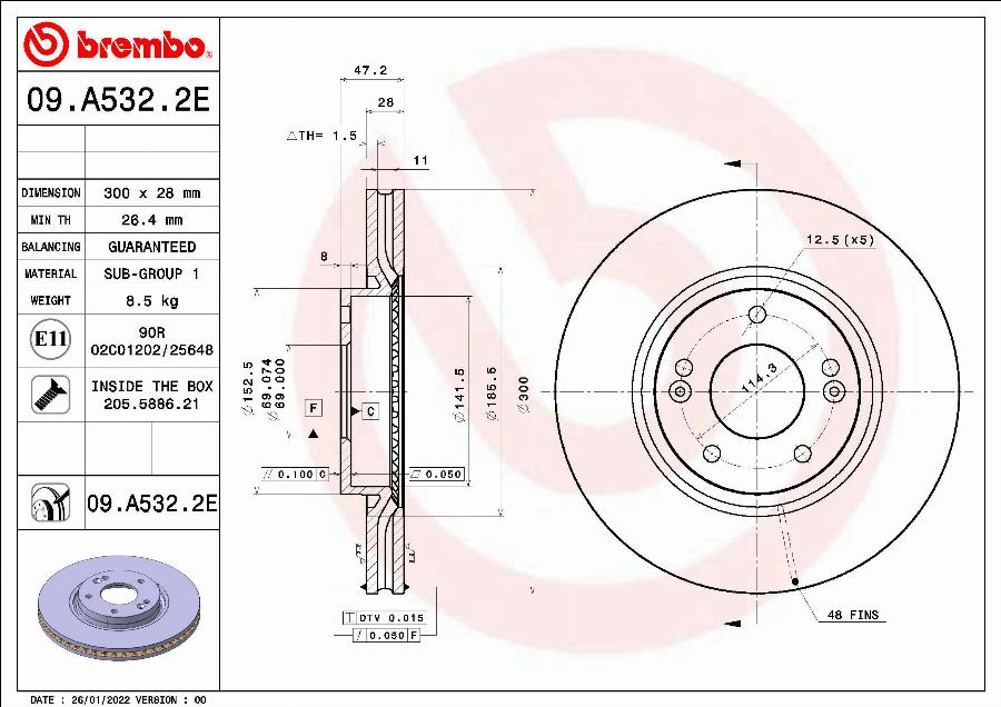 Brembo 09.A532.2E - Гальмівний диск autocars.com.ua