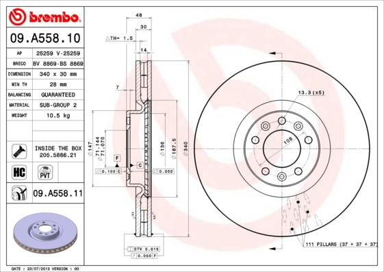 Brembo 09.A558.11 - Гальмівний диск autocars.com.ua