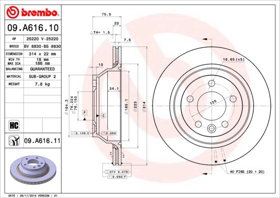 Brembo 09.A616.10 - Гальмівний диск autocars.com.ua