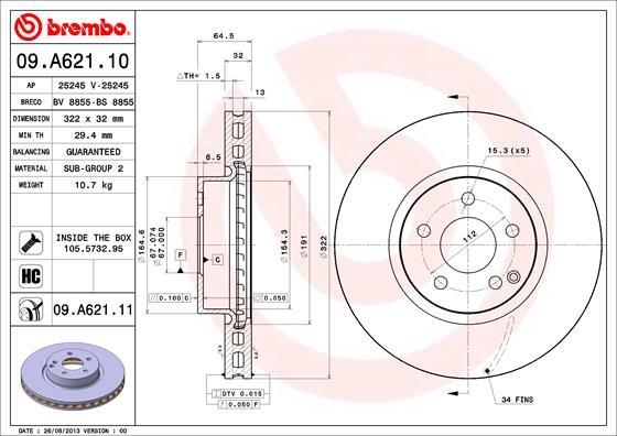 Brembo 09.A621.10 - Гальмівний диск autocars.com.ua