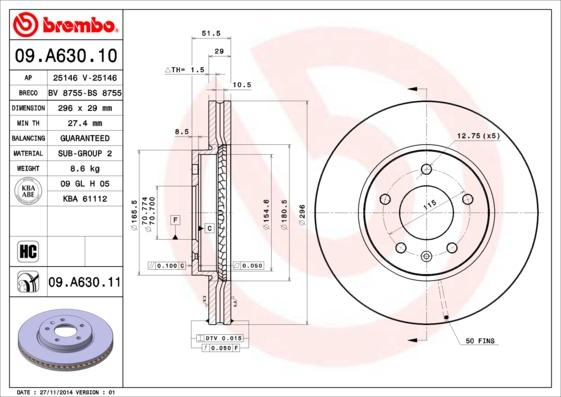 Brembo 09.A630.11 - Гальмівний диск autocars.com.ua