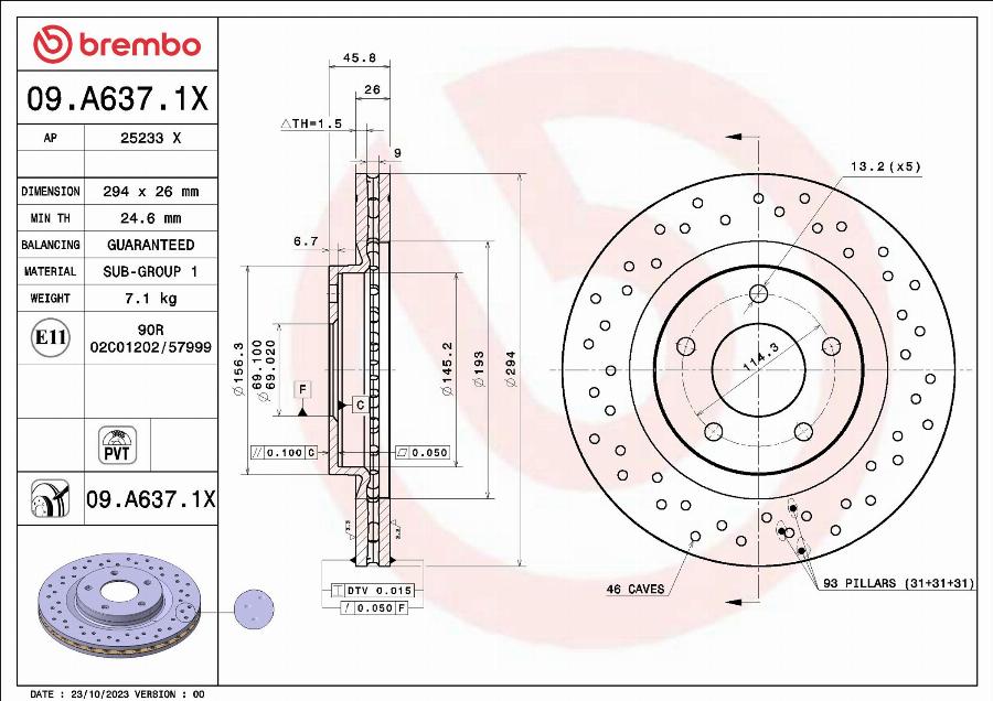 Brembo 09.A637.1X - Тормозной диск autodnr.net