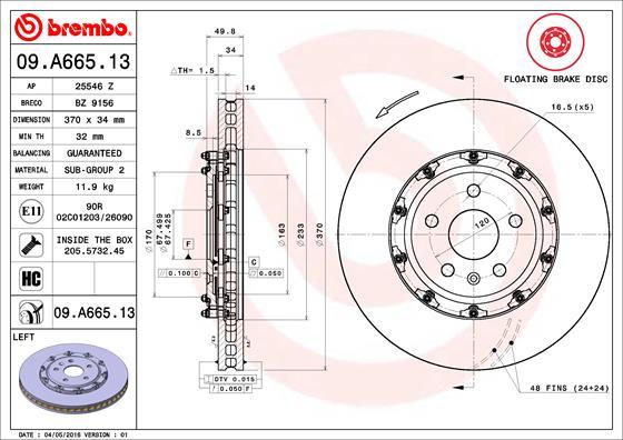 Brembo 09.A665.13 - Тормозной диск avtokuzovplus.com.ua