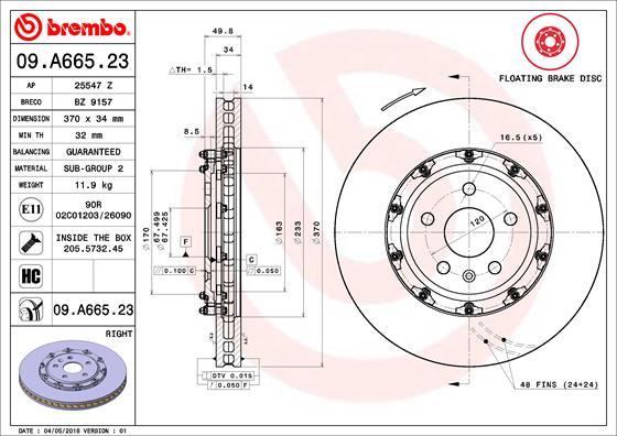 Brembo 09.A665.23 - Тормозной диск avtokuzovplus.com.ua