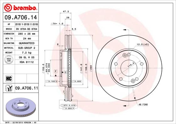Brembo 09.A706.11 - Тормозной диск avtokuzovplus.com.ua