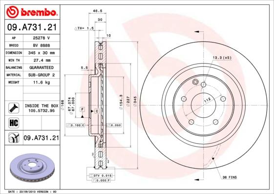 Brembo 09.A731.21 - Тормозной диск avtokuzovplus.com.ua