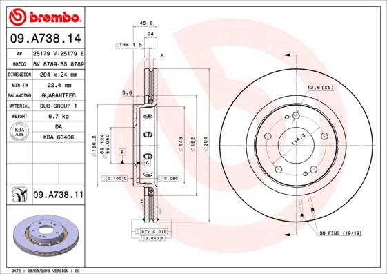 Brembo 09.A738.11 - Тормозной диск autodnr.net