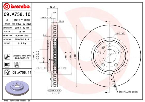 Brembo 09.A758.11 - Тормозной диск autodnr.net