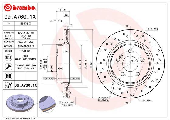 Brembo 09.A760.1X - Тормозной диск avtokuzovplus.com.ua