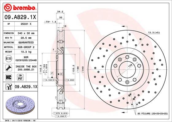 Brembo 09.A829.1X - Тормозной диск avtokuzovplus.com.ua