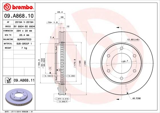 Brembo 09.A868.10 - Тормозной диск avtokuzovplus.com.ua
