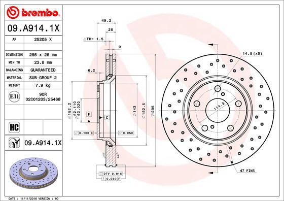 Brembo 09.A914.1X - Тормозной диск avtokuzovplus.com.ua