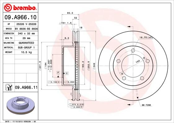 Brembo 09.A966.10 - Тормозной диск autodnr.net