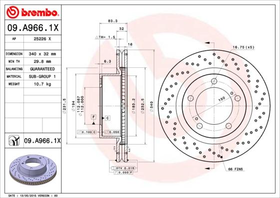 Brembo 09.A966.1X - Тормозной диск autodnr.net