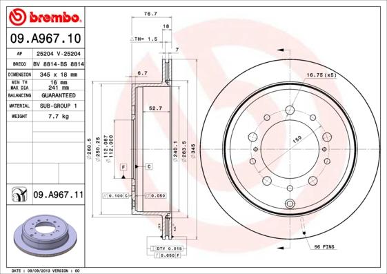 Brembo 09.A967.10 - Тормозной диск autodnr.net