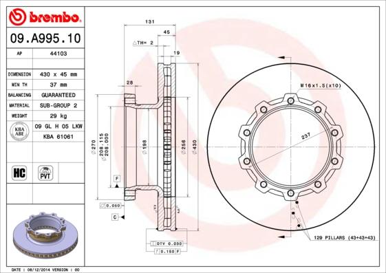 Brembo 09.A995.10 - Тормозной диск avtokuzovplus.com.ua