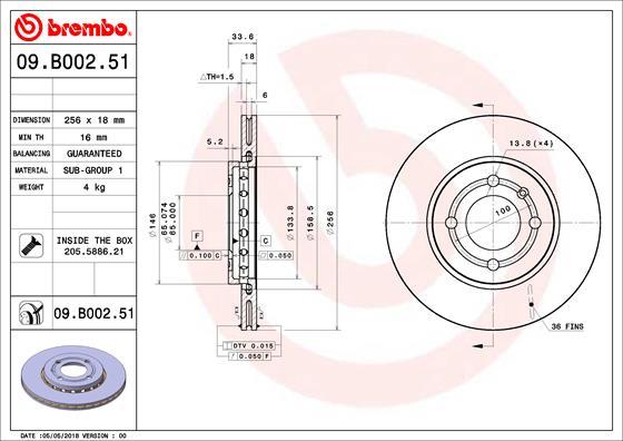 Brembo 09.B002.50 - Гальмівний диск autocars.com.ua