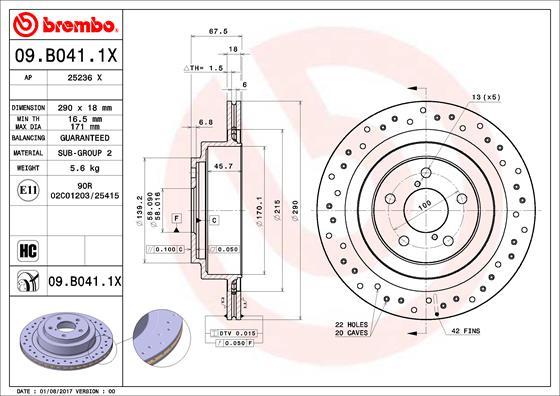 Brembo 09.B041.1X - Гальмівний диск autocars.com.ua