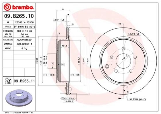 Brembo 09.B265.11 - Тормозной диск avtokuzovplus.com.ua
