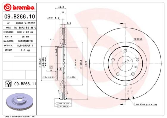 Brembo 09.B266.10 - Гальмівний диск autocars.com.ua