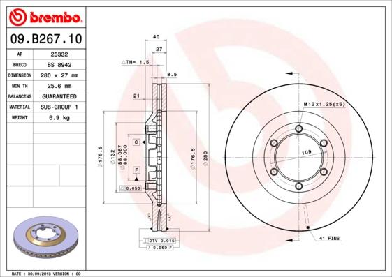 Brembo 09.B267.10 - Тормозной диск avtokuzovplus.com.ua