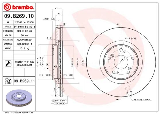 Brembo 09.B269.10 - Тормозной диск avtokuzovplus.com.ua