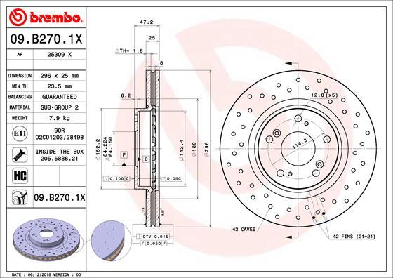 Brembo 09.B270.1X - Тормозной диск avtokuzovplus.com.ua