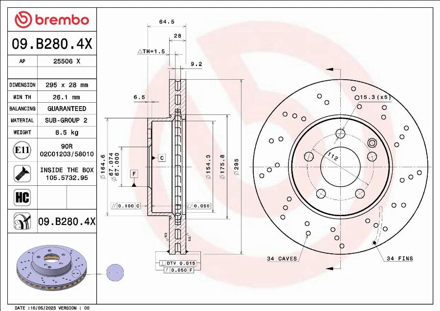 Brembo 09.B280.4X - Гальмівний диск autocars.com.ua