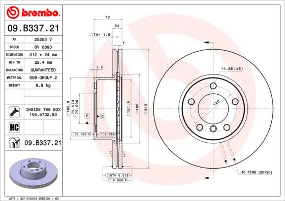 Brembo 09.B337.21 - Гальмівний диск autocars.com.ua