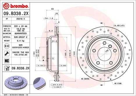 Brembo 09.B338.2X - Тормозной диск avtokuzovplus.com.ua